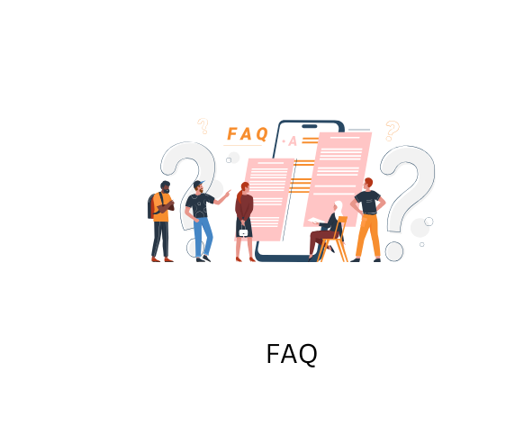 An illustration of people interacting around a large FAQ document.