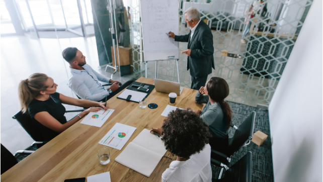 An experienced consultant leading a business presentation.